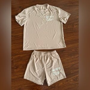 Women's Beige Graphic Tee and Shorts Set